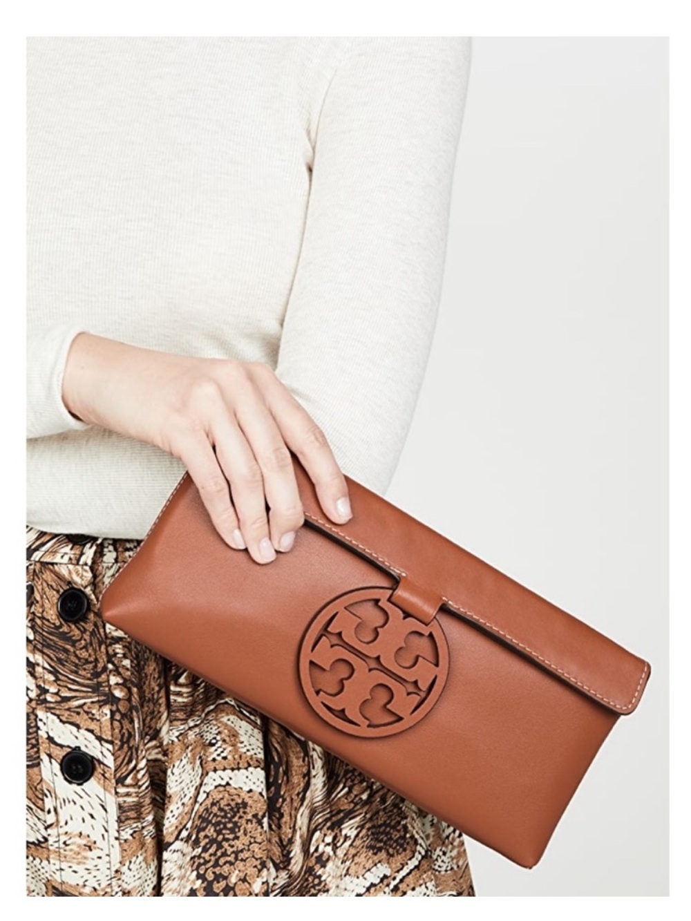 Tory Burch Miller Leather Clutch Brown NEW